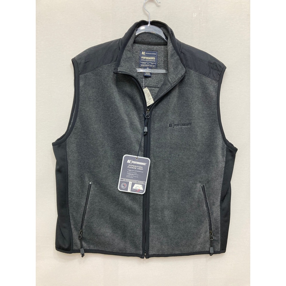 NWT American Eagle AE Performance Expedition Fleece Vest Mens XL Gray Full Zip